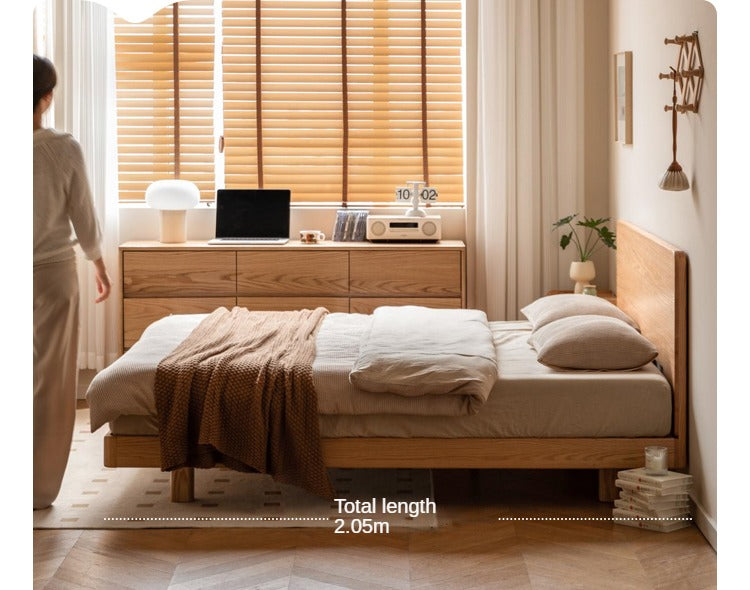 Solid Oak Wood Suspension Bed - King Size Platform Bed Frame with Large Headboard - Perfect for Master Bedroom & Modern Home Decor