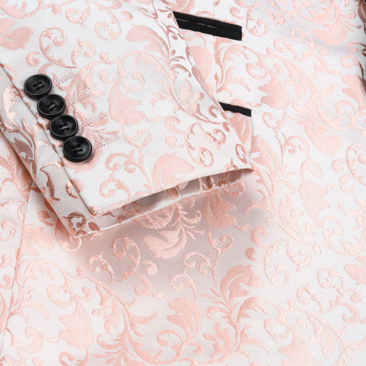 Men's Pink Floral Jacquard Tuxedo Blazer - Elegant Printed Dress Suit Jacket for Weddings, Parties & Formal Events