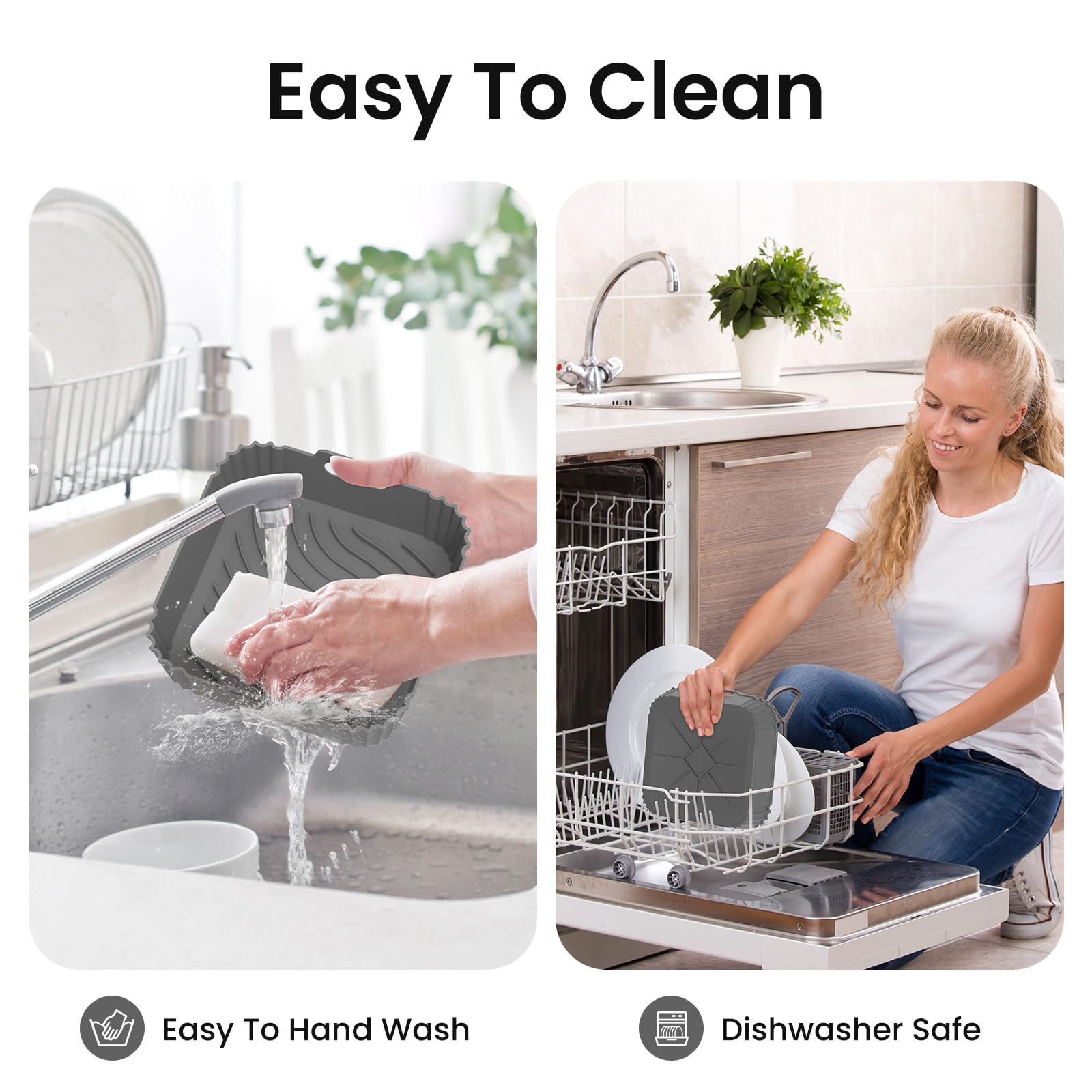 Redfly 2 Pack Reusable Square Silicone Air Fryer Liners for 4-5.5 QT, Non-Stick Air Fryer Accessories Replacement for Parchment Paper (Gray) - Perfect for Healthy Cooking, Crispy Snacks & Easy Cleanup