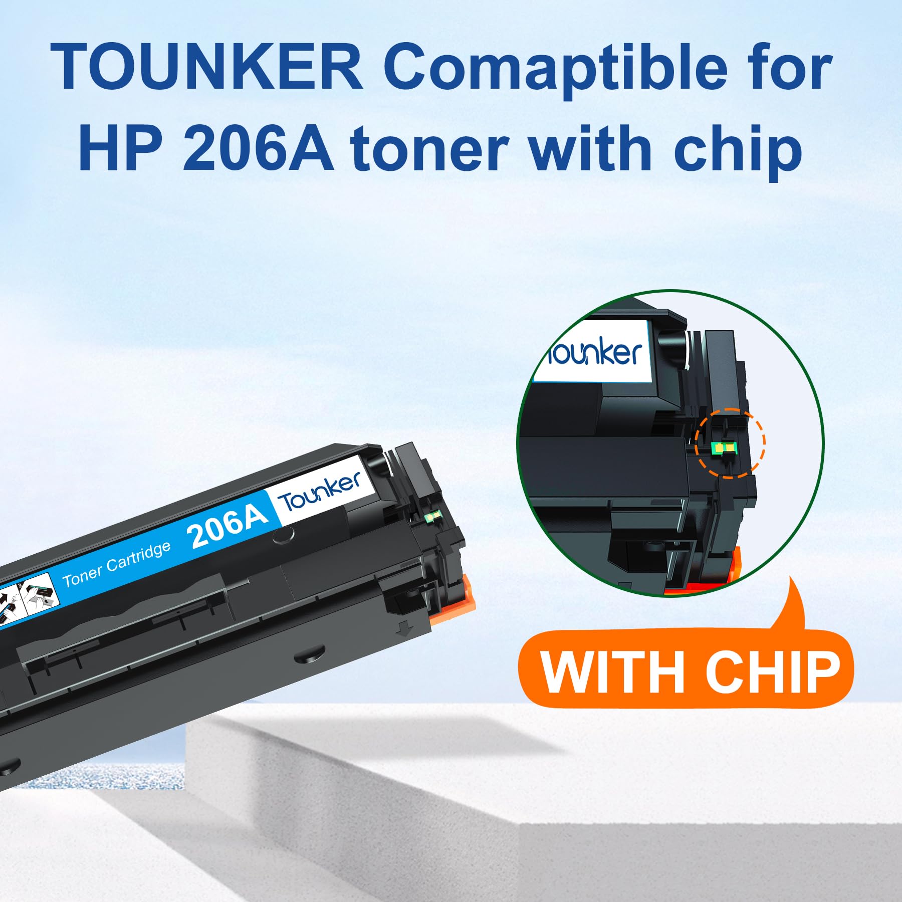 Tounker 4-Pack Compatible Toner Cartridge Replacement for HP 206A 206X (Black, Cyan, Magenta, Yellow) - Works with HP Color LaserJet Pro MFP M283fdw, M283cdw, M255dw, M283, M255 Printers - Chipped BCMY Toner for Home & Office Printing Needs
