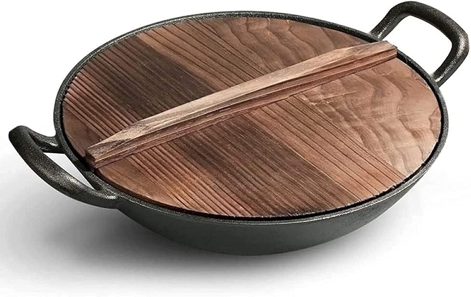 Premium Cast Iron Wok - Thickened Anti-Stick Uncoated Wok Pan with Stir-Fry Sides - Perfect for Asian Cooking, Stir Frying, Sautéing & Home Kitchen Use