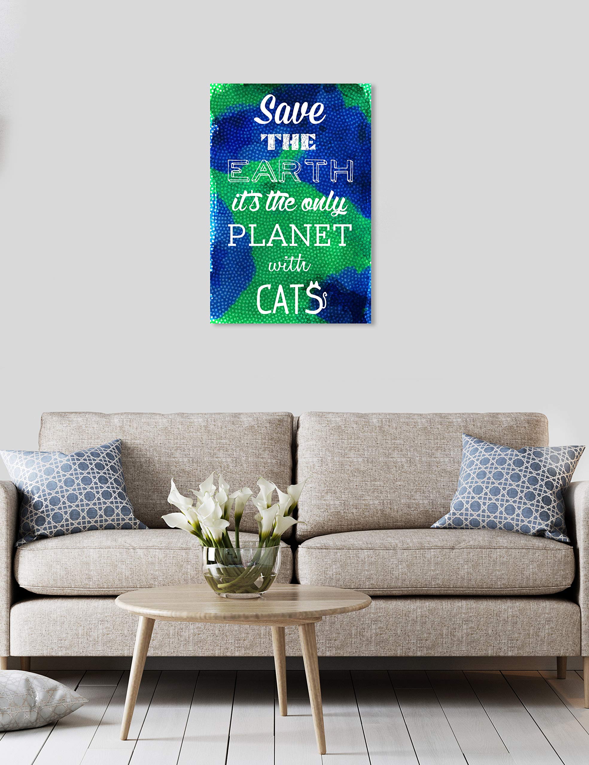 Oliver Gal Artist Co. 'Cat Planet' Typography Wall Art Canvas Print - Green & Blue Home Decor (20x30 Inches) - Perfect for Living Room, Bedroom & Office Wall Decor