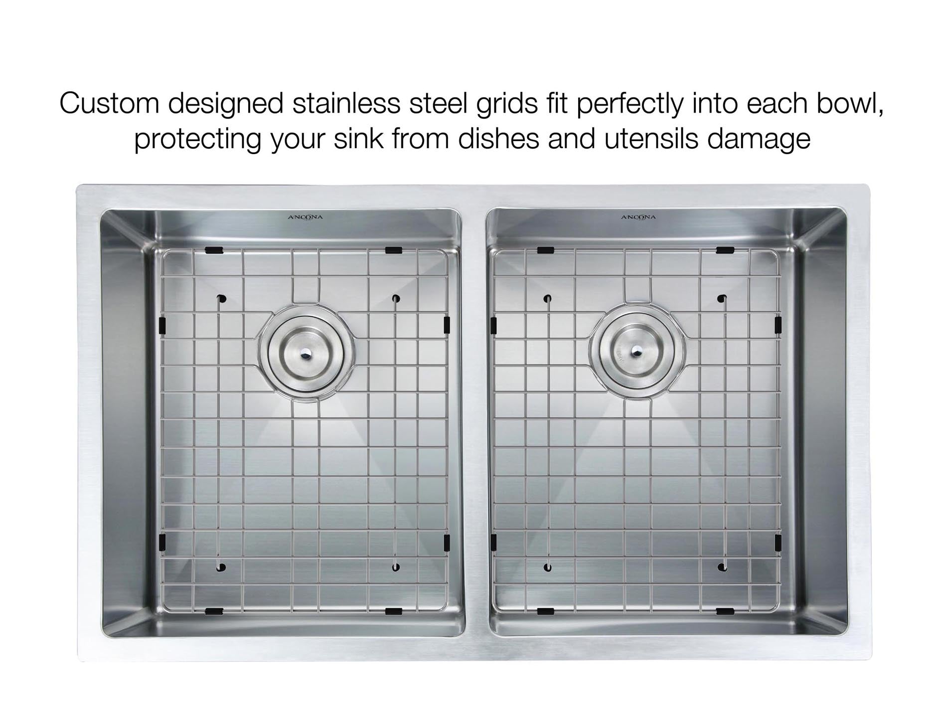 Prestige Series 32-Inch Undermount Stainless Steel Double Bowl Kitchen Sink - 50/50 Design with Satin Finish, Drain Grids & Strainers - Perfect for Modern Kitchens, Food Prep, and Busy Households