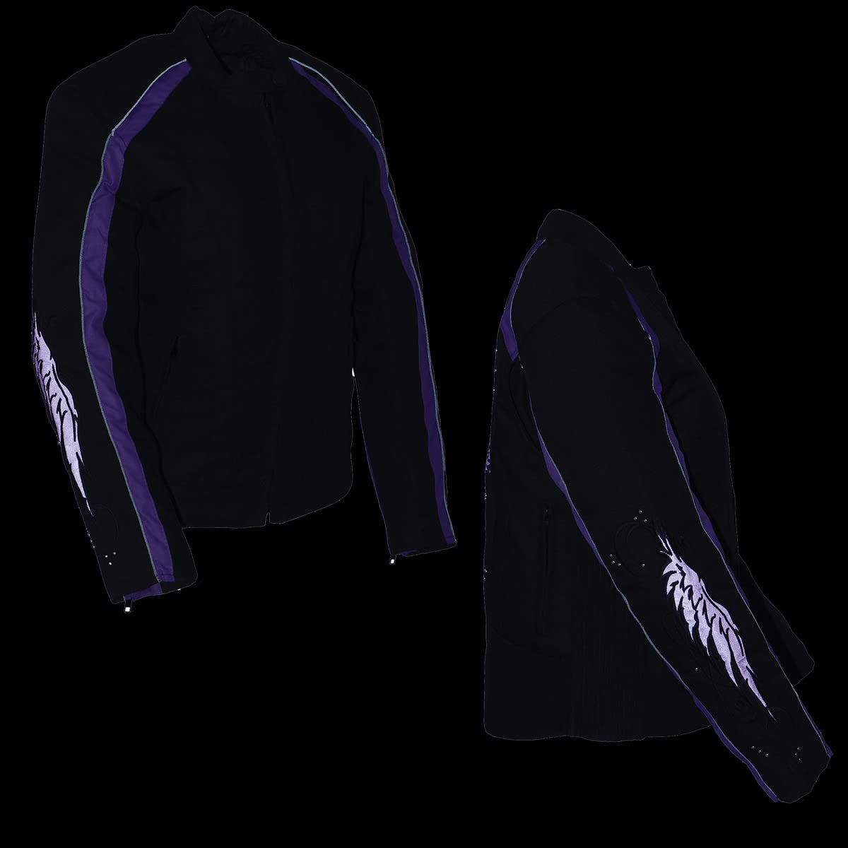 Milwaukee Leather SH1954 Women's Black Textile Motorcycle Jacket with Stud & Wings Detailing - Stylish Protective Riding Gear for Bikers & Outdoor Adventures