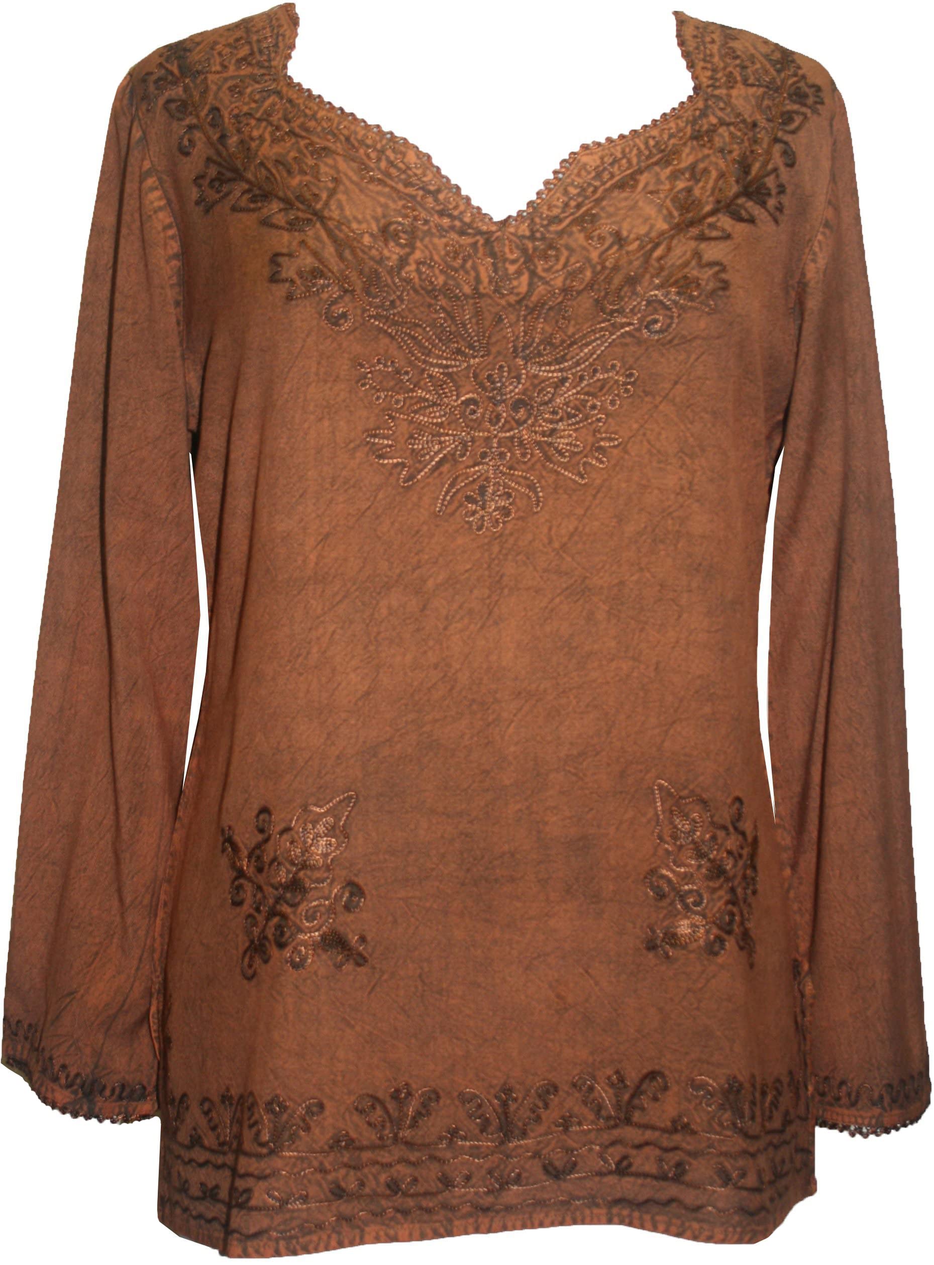 Agan Traders 2025 Spring Long Sleeve Embroidered Blouse - Medieval Bohemian Vintage Tunic Top for Women | Perfect for Renaissance Fairs, Boho Festivals & Casual Wear