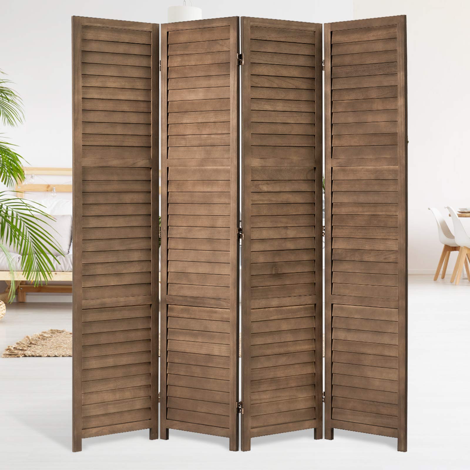 5.6 Ft Tall Wooden Room Divider - 4 Panel Freestanding Privacy Screen for Bedroom & Office - Space Partition Wall for Home Decor, Yoga Studio, and Event Setup