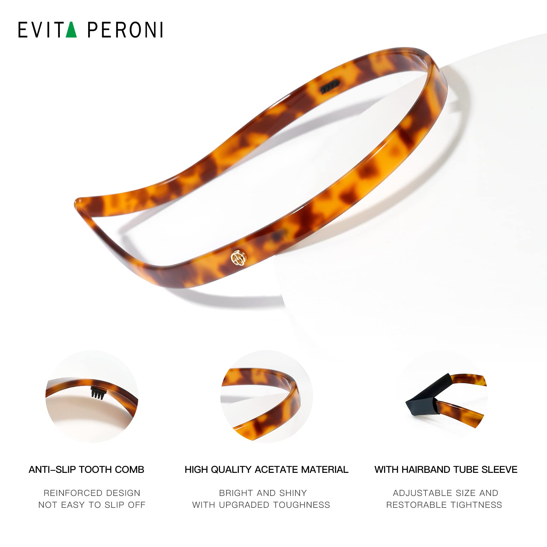 EVITA PERONI Thin Non-Slip Headbands for Women - Comfortable No Pressure Hair Bands Designed for Eyewear Wearers - Black Fashion Hair Accessories for Work, Yoga & Daily Use