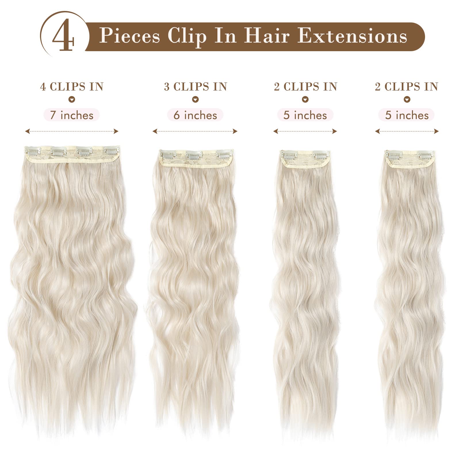 4PCS Clip-in Synthetic Hair Extensions - Long & Thick Hair Extensions for Women - Perfect for Parties, Weddings & Everyday Styling