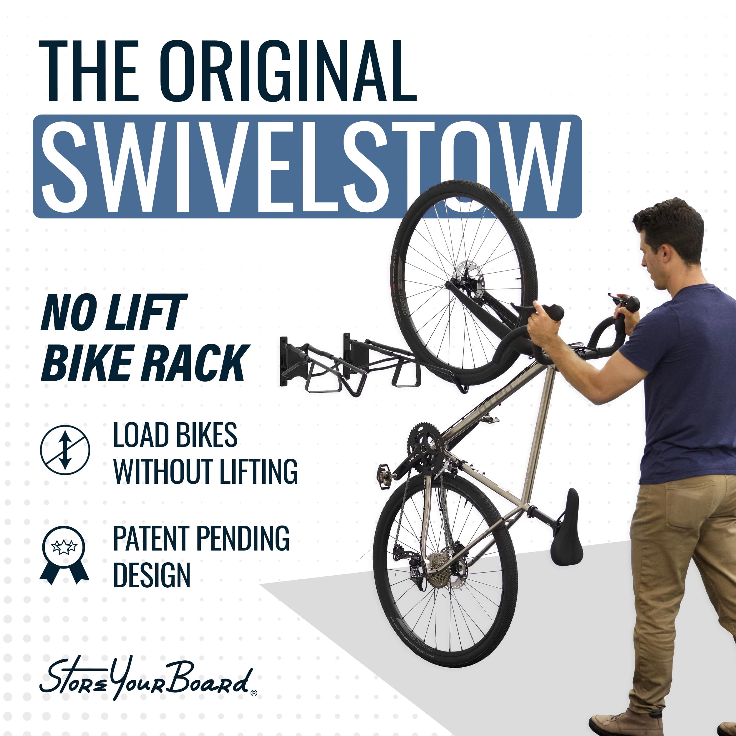 StoreYourBoard SwivelStow Heavy Duty Bike Wall Mount 2-Pack - No Lift Swivel Storage Rack for Mountain Bikes & eBikes - Space Saving Garage Bike Organizer for Home, Apartment & Cycling Enthusiasts