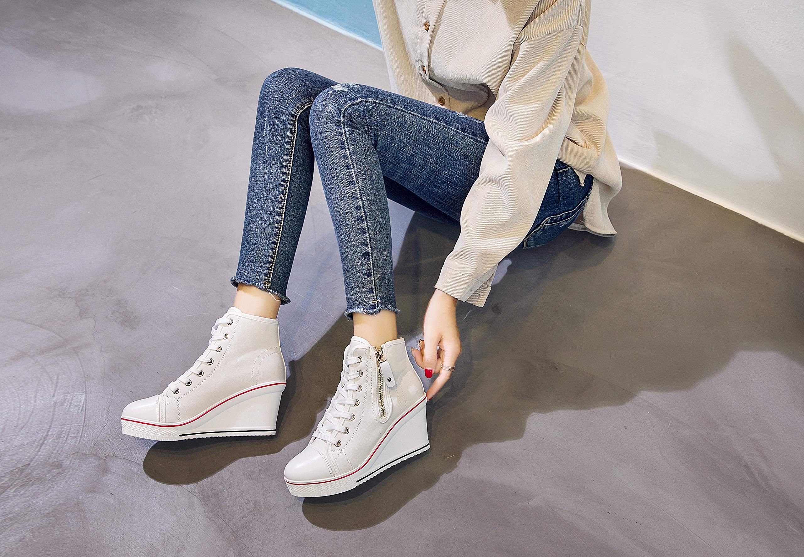 Women's Fashion Canvas High Heel Sneakers - Comfortable Platform Wedge Pump Shoes for Walking & Casual Wear | Perfect for Office, Dating & Daily Outfits