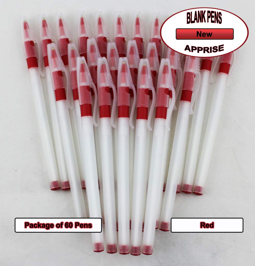 EZPENCILS & GIFTS Bulk Blank Translucent Body Pens with Black Ink & Red Grip - 60 Pack for Office, School, and Promotional Giveaways