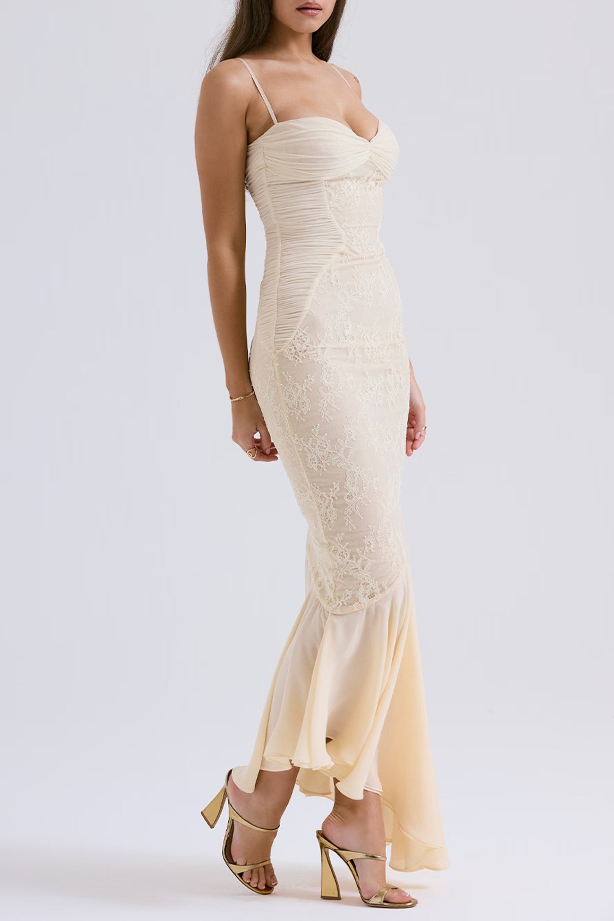 Elegant Audrey Chiffon & Lace Midi Dress for Women - Perfect for Weddings, Parties & Special Occasions