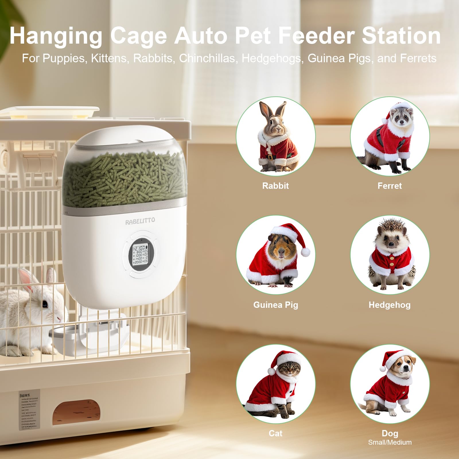 Automatic Rabbit Feeder with Timer - Programmable Pet Food Dispenser for Small Animals (Bunny, Chinchilla, Hedgehog) - 4 Meals Per Day with Portion Control & Desiccant Bag - Perfect for Home, Office, or Travel Use