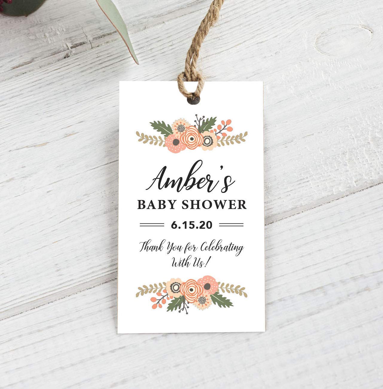 Custom Floral Baby Shower Thank You Tags - Elegant Paper Hang Tags for Baby Shower Gifts & Favors - Perfect for Welcome Decor, Party Favors and Personalized Gifts (F1:33)