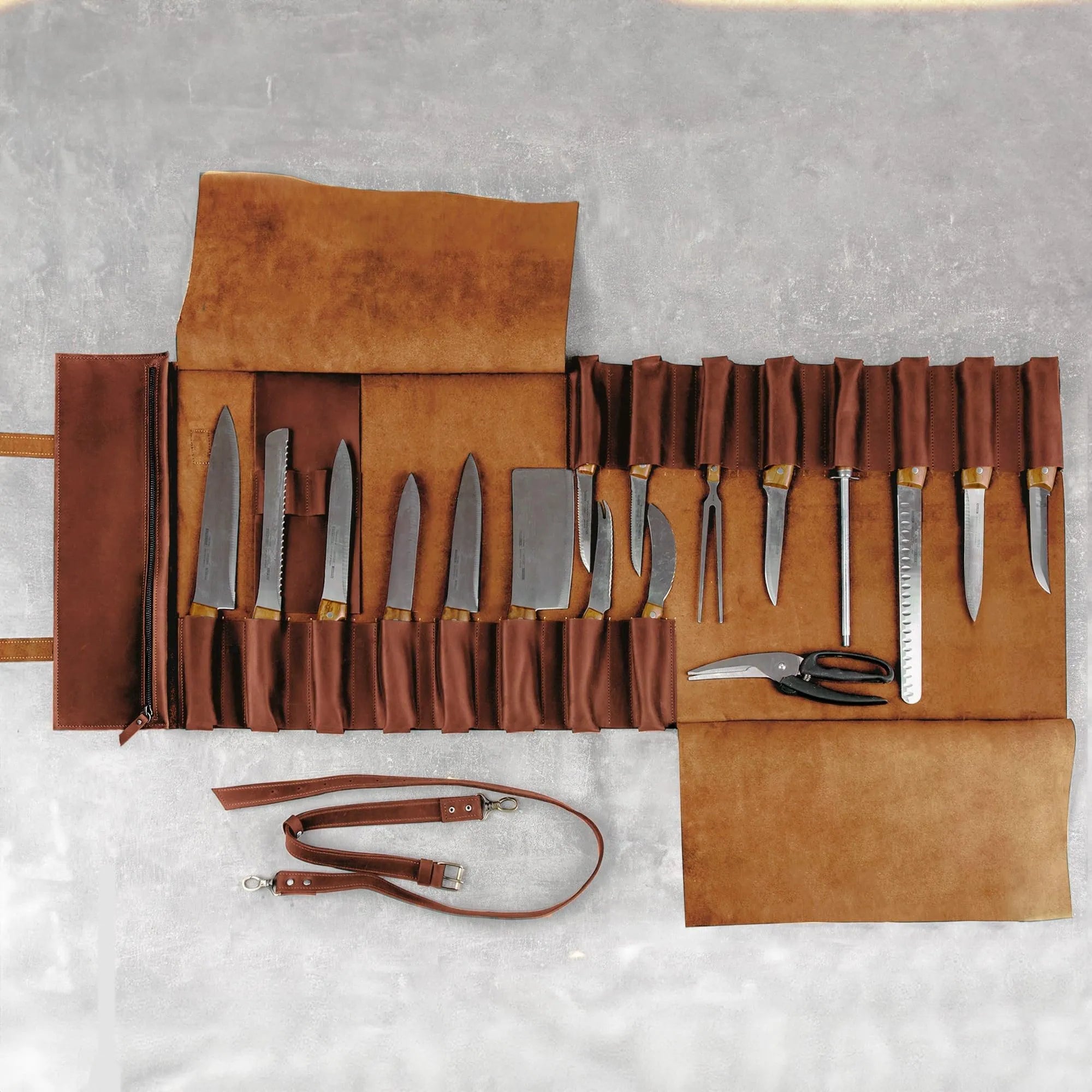Premium Leather Knife Roll for Chefs & Butchers - Durable Professional Knife Storage Case with 12 Slots - Perfect for Kitchen, Camping & Culinary Gifts