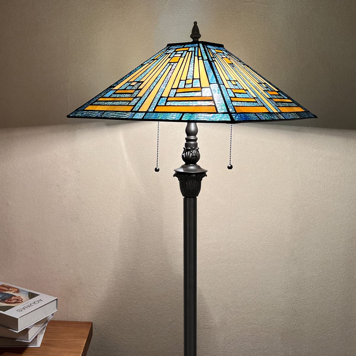Tiffany Style Blue Stained Glass Floor Lamp - 16