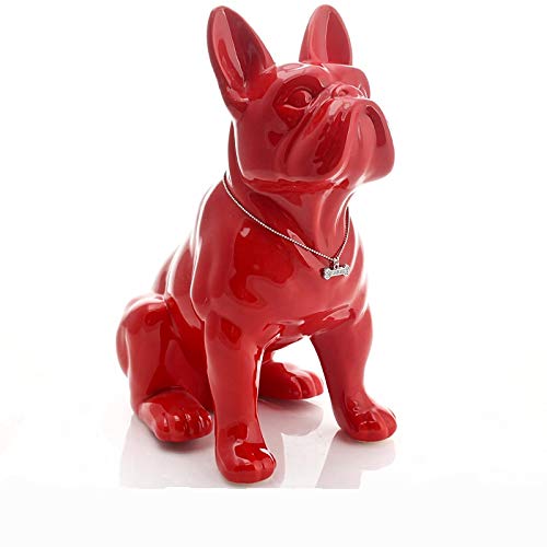 ZAMTAC Red Ceramic French Bulldog Statue - Handcrafted Porcelain Dog Figurine for Home Decor, Room & Garden Ornament | Perfect for Living Room Shelf, Office Desk & Outdoor Patio Decorations