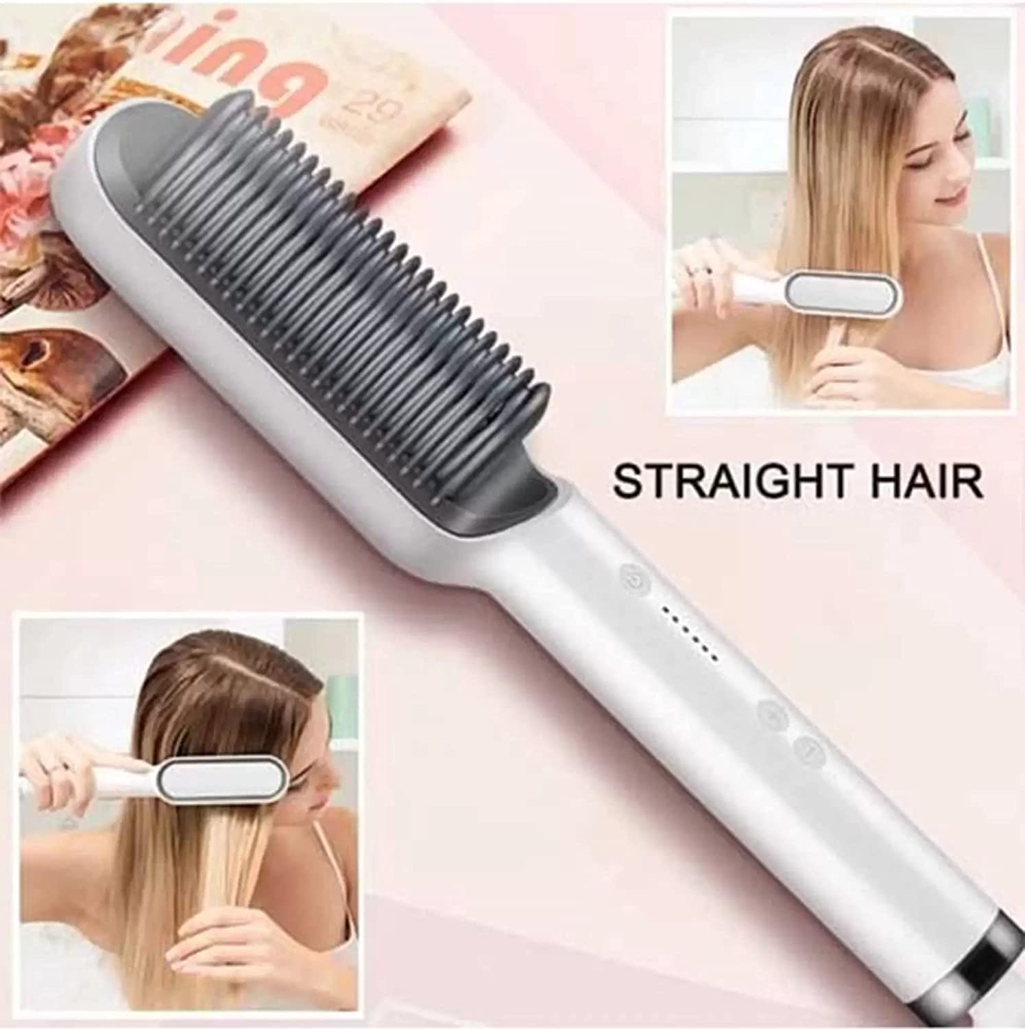 Avinya Electric Hair Straightener Comb Brush for Men, Women & Girls - 5 Temperature Settings for Smoothing & Straightening - Perfect for Home, Travel & Salon Styling