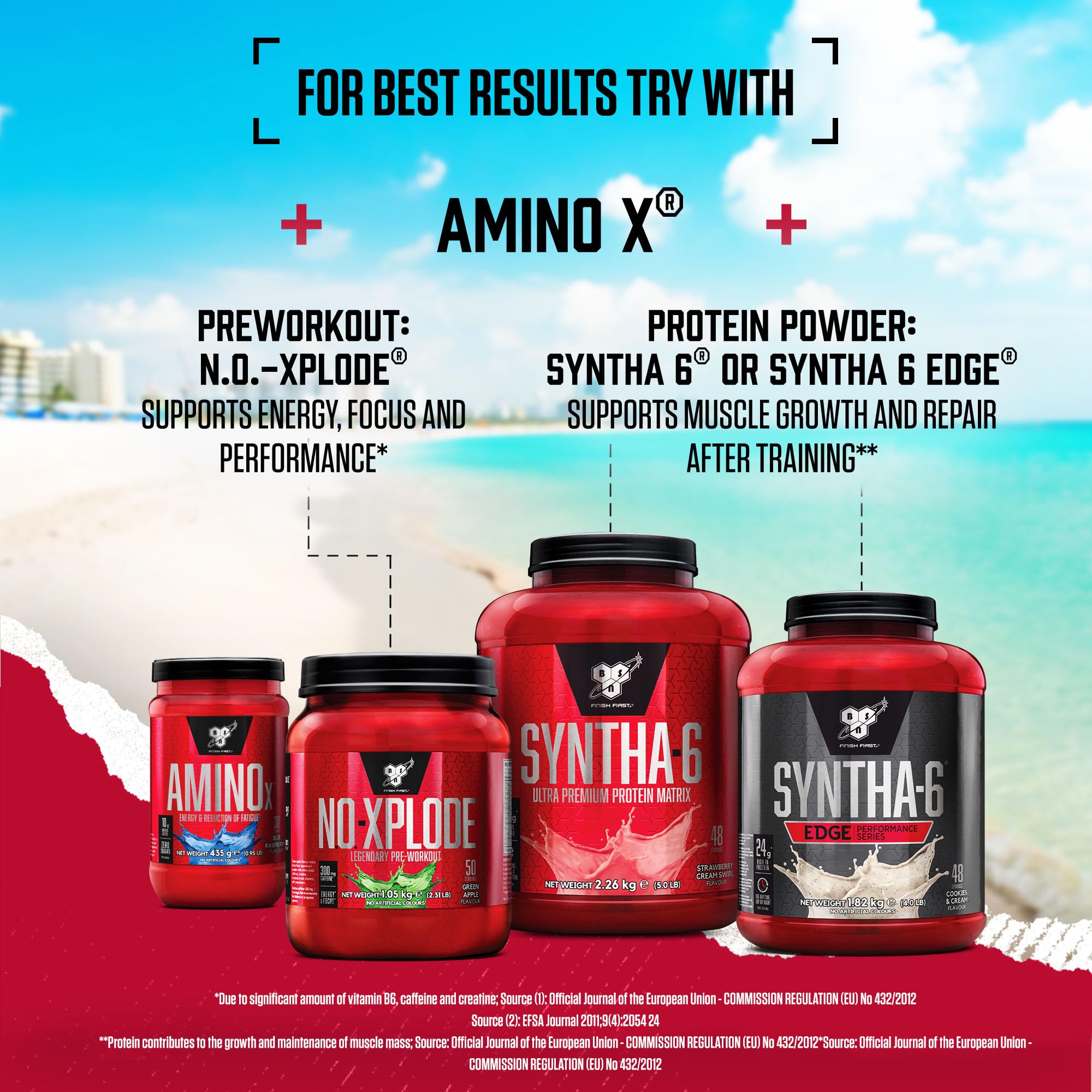 BSN Amino X Muscle Recovery Supplement with Vitamin D, B6 & Essential Amino Acids - Watermelon Flavor, 70 Servings (1kg) for Post-Workout & Athletic Performance