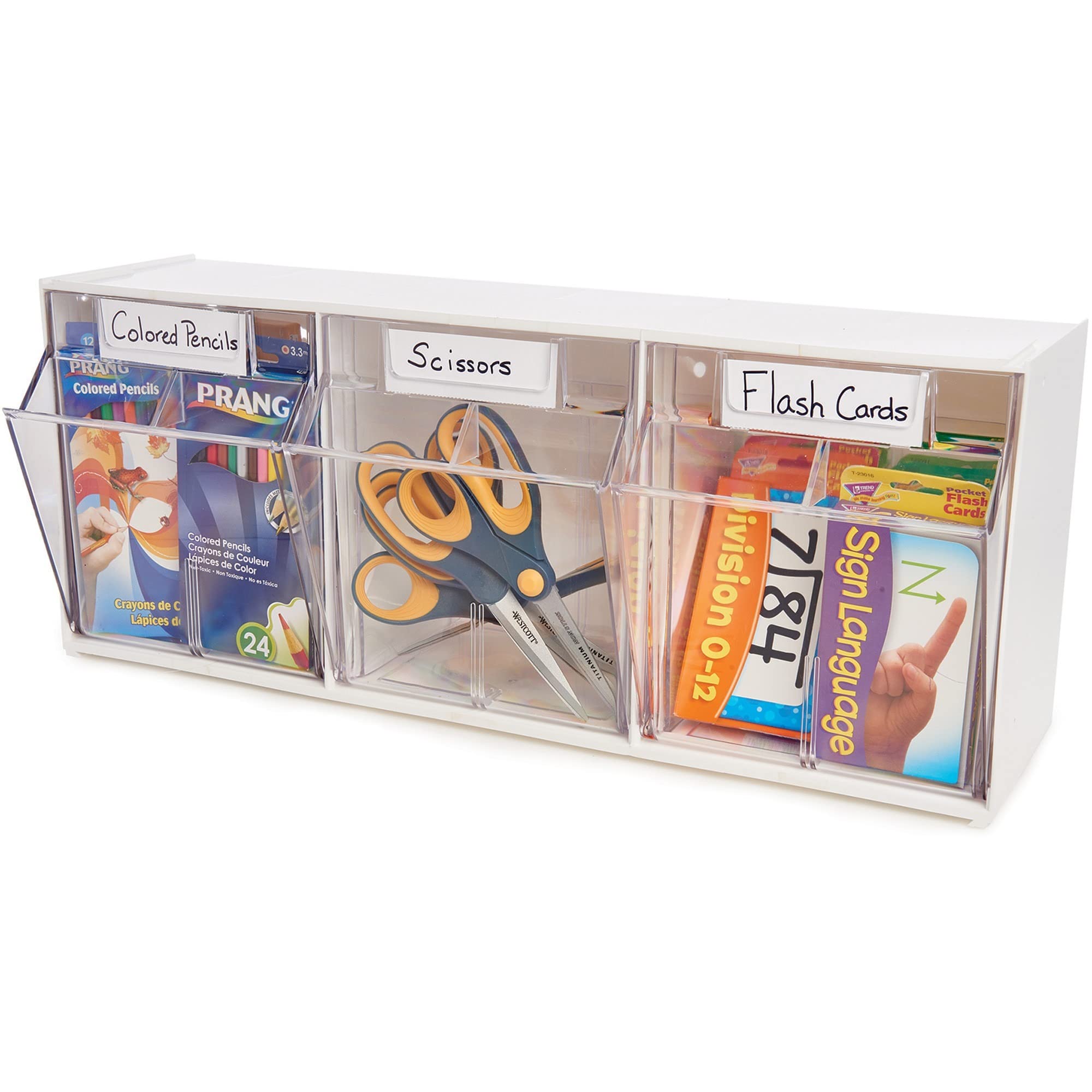 Deflecto White Interlocking Storage Organizer Tilt Bin - 9.5