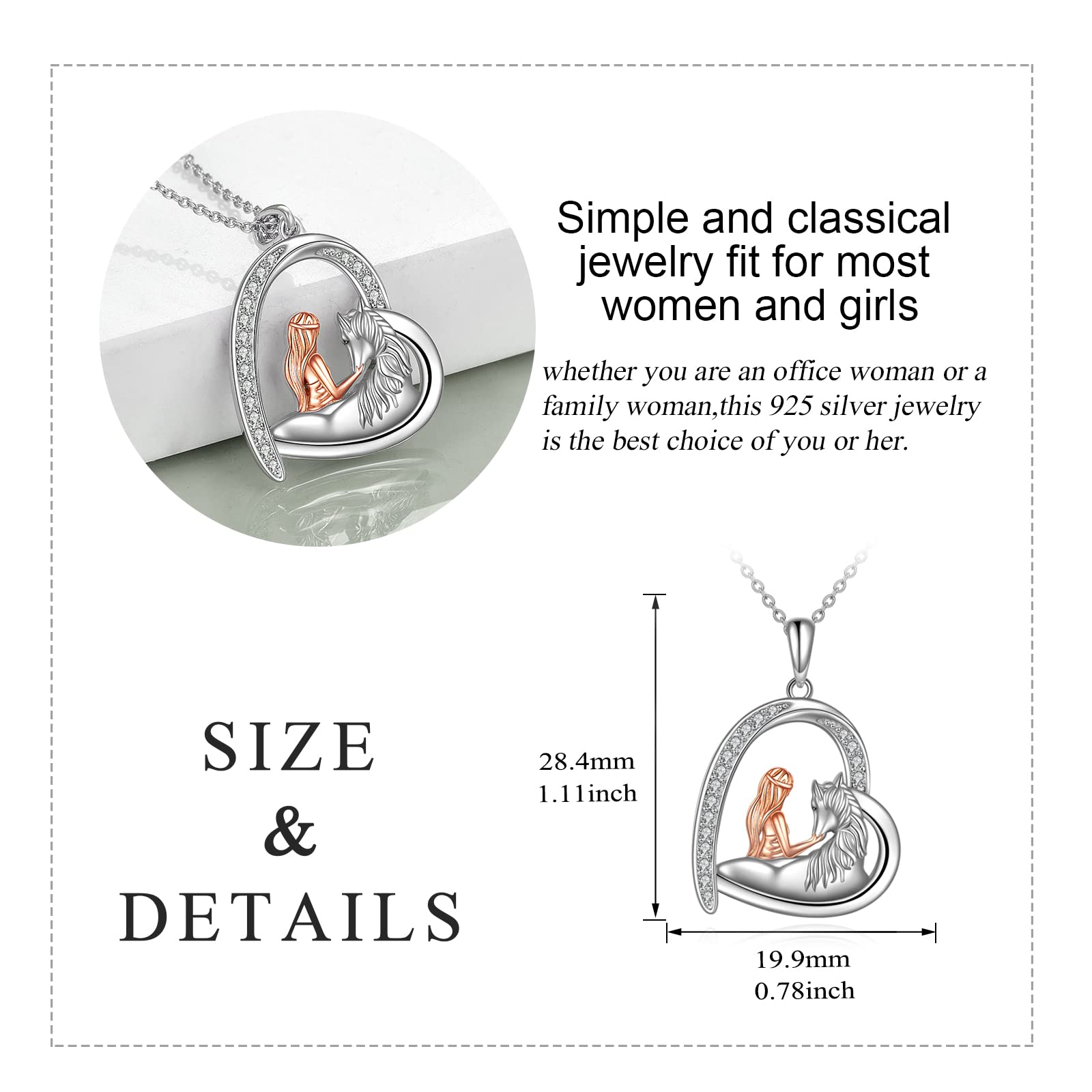 Elegant Sterling Silver Horse Pendant Necklace for Women - Heart-Shaped Horse Jewelry Gift for Equestrian Lovers | Perfect for Birthdays, Anniversaries & Special Occasions