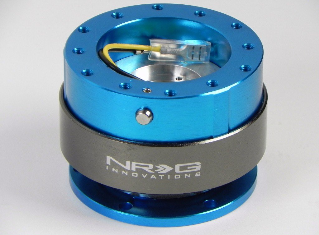 NRG Innovations Gen 2.0 Quick Release Steering Wheel Adapter - 6-Hole Universal Fit with Mounting Bolts (Blue Body/Titanium Chrome Ring) - NRG-SRK-200NB - Perfect for Racing, Drifting & Car Modifications