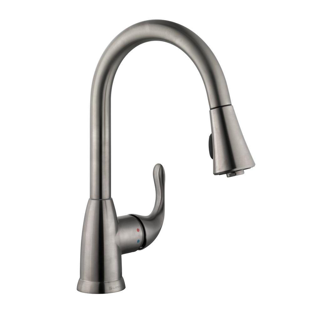 Stainless Steel Single-Handle Pull-Down Sprayer Kitchen Faucet by Glacier Bay - Modern Water-Saving Design for Cooking, Washing Dishes & Filling Pots (Model 67551-0308D2)