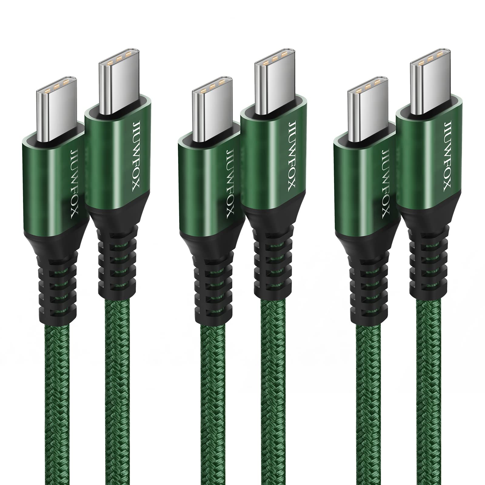 3-Pack 10ft USB C to USB C Cable 60W Fast Charging for iPhone 16/15, Samsung S24/S23, iPad Pro/Air, MacBook Pro/Air, Nintendo Switch - Durable Green Charging Cord for Home, Office & Travel