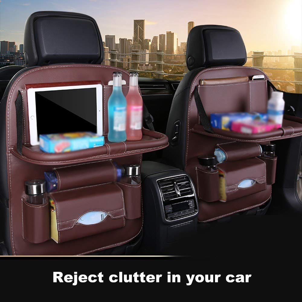 JoyShopping Car Seat Back Organizer - Foldable Storage Bag with Drink Holder, Table & Pockets for Auto Accessories (Black) - Perfect for Road Trips, Family Travel & Kids Snack Storage