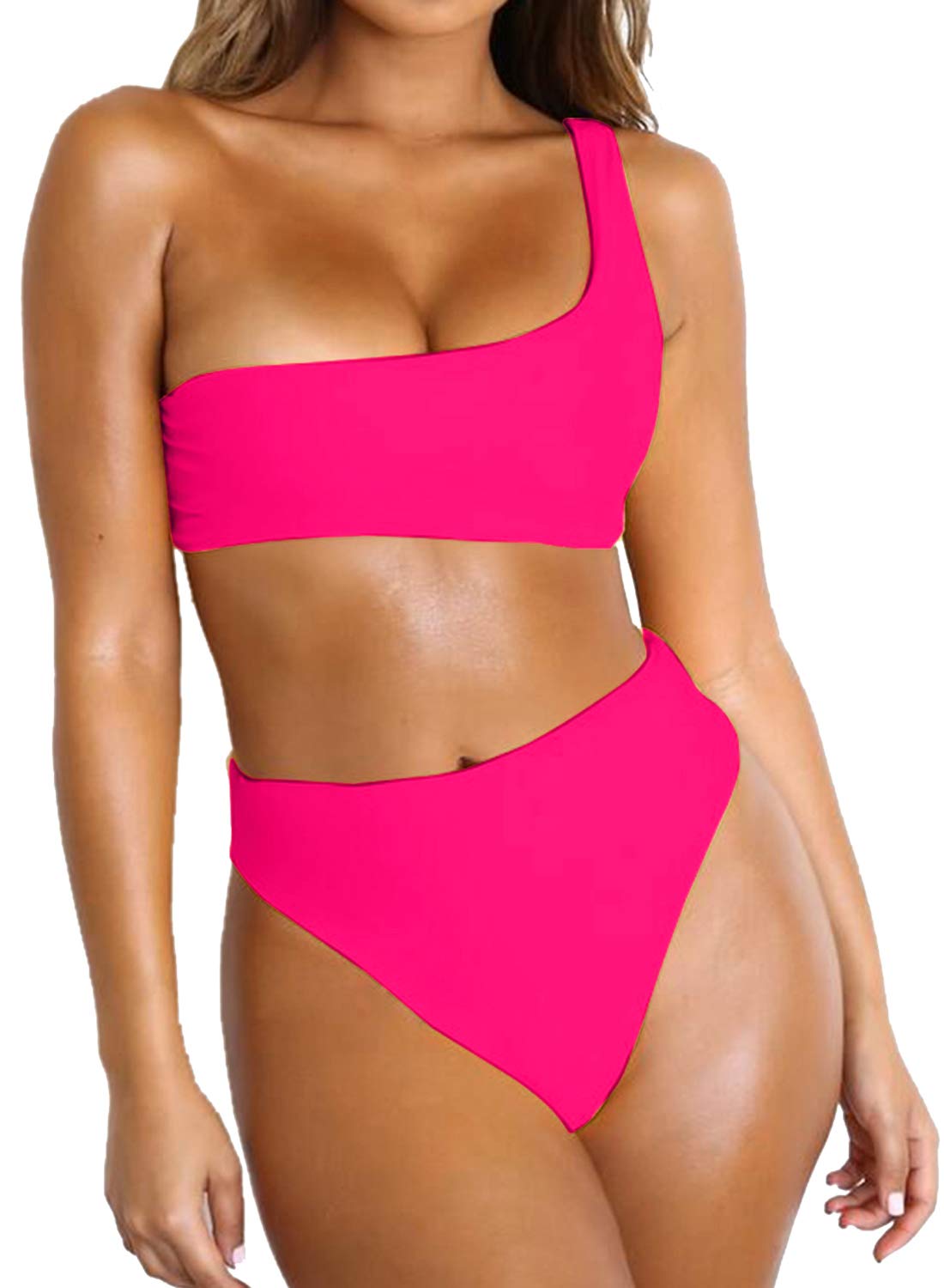 BYOAUO Women's One Shoulder Bikini Top & High Waisted Bottom 2-Piece Swimwear Set | Sexy Summer Beach Swimsuits for Pool Party & Vacation