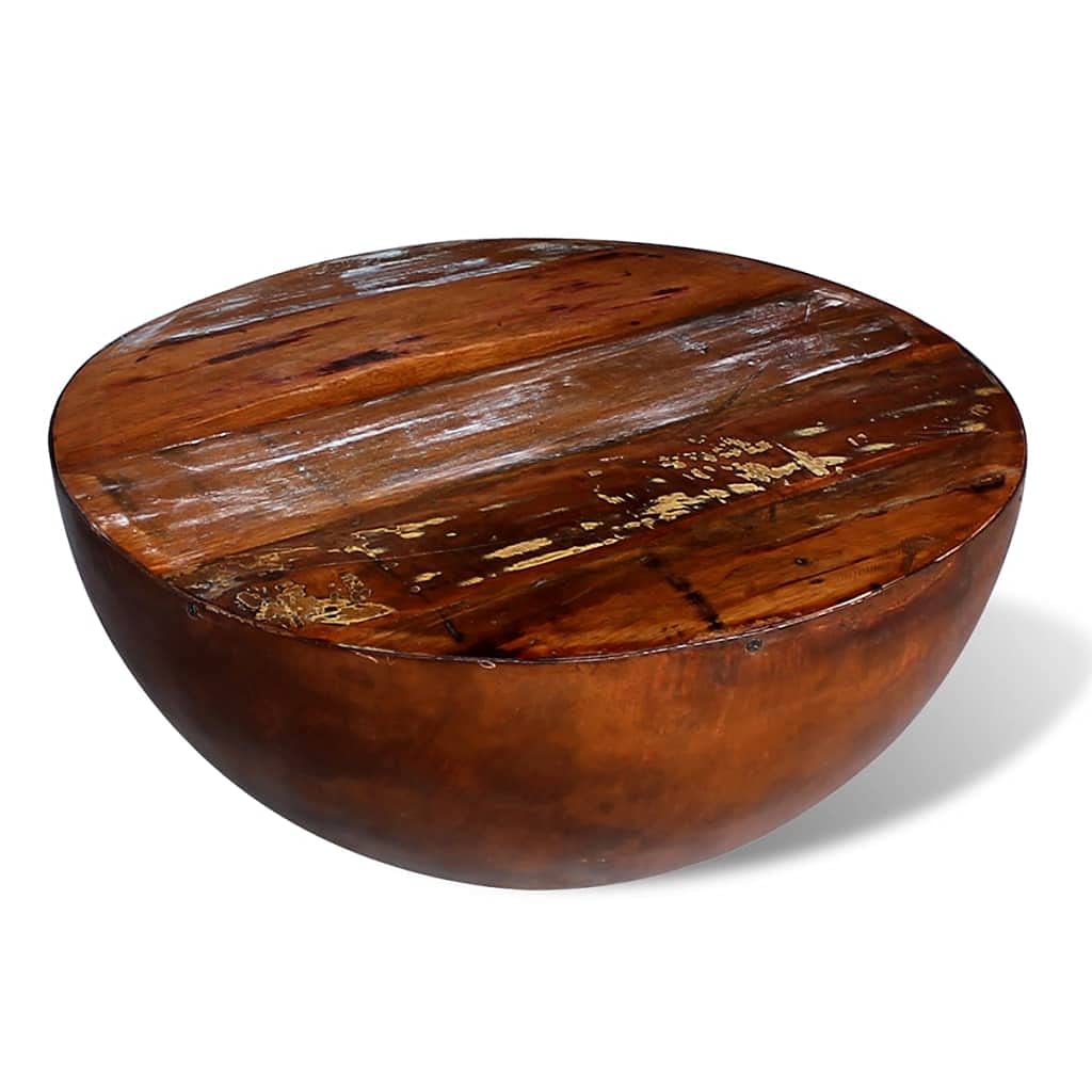 CHARMMA Modern Coffee Table - Bowl-Shaped Design with Steel Base & Reclaimed Solid Wood | Perfect for Living Room, Lounge, and Office Decor