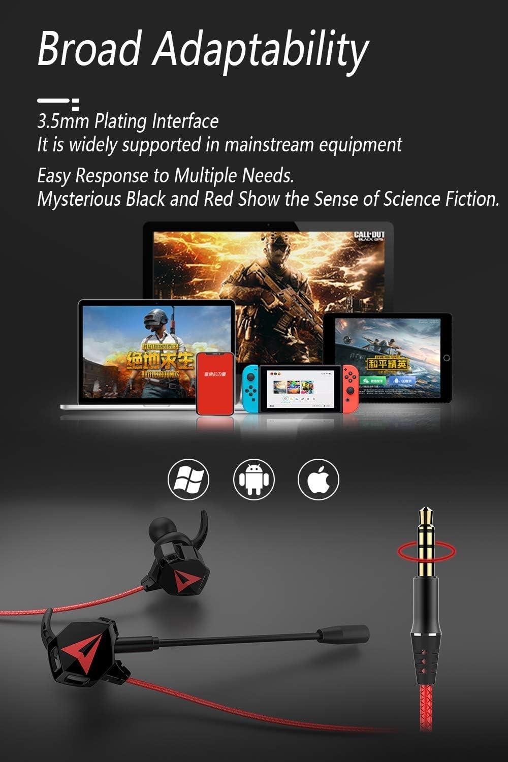 Battle Buds Pro in-Ear Gaming Headset with Dual Microphone - Noise Cancelling Wired Earphones with Mute & Volume Control for Mobile Gaming, Nintendo Switch, Xbox One, PS4, PC (Red) - Perfect for Competitive Gaming & Streaming