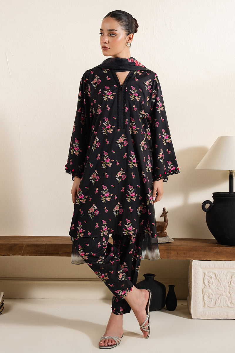Midnight Bloom 3-Piece Outfit Set (Shirt, Trousers & Dupatta) - Elegant Women's Ethnic Wear for Parties, Weddings & Festive Occasions
