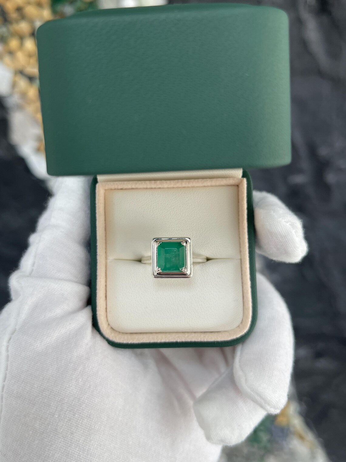 2.40 Carat Natural Asscher Cut Emerald Solitaire Ring in 925 Sterling Silver - Elegant Engagement & Wedding Jewelry for Women