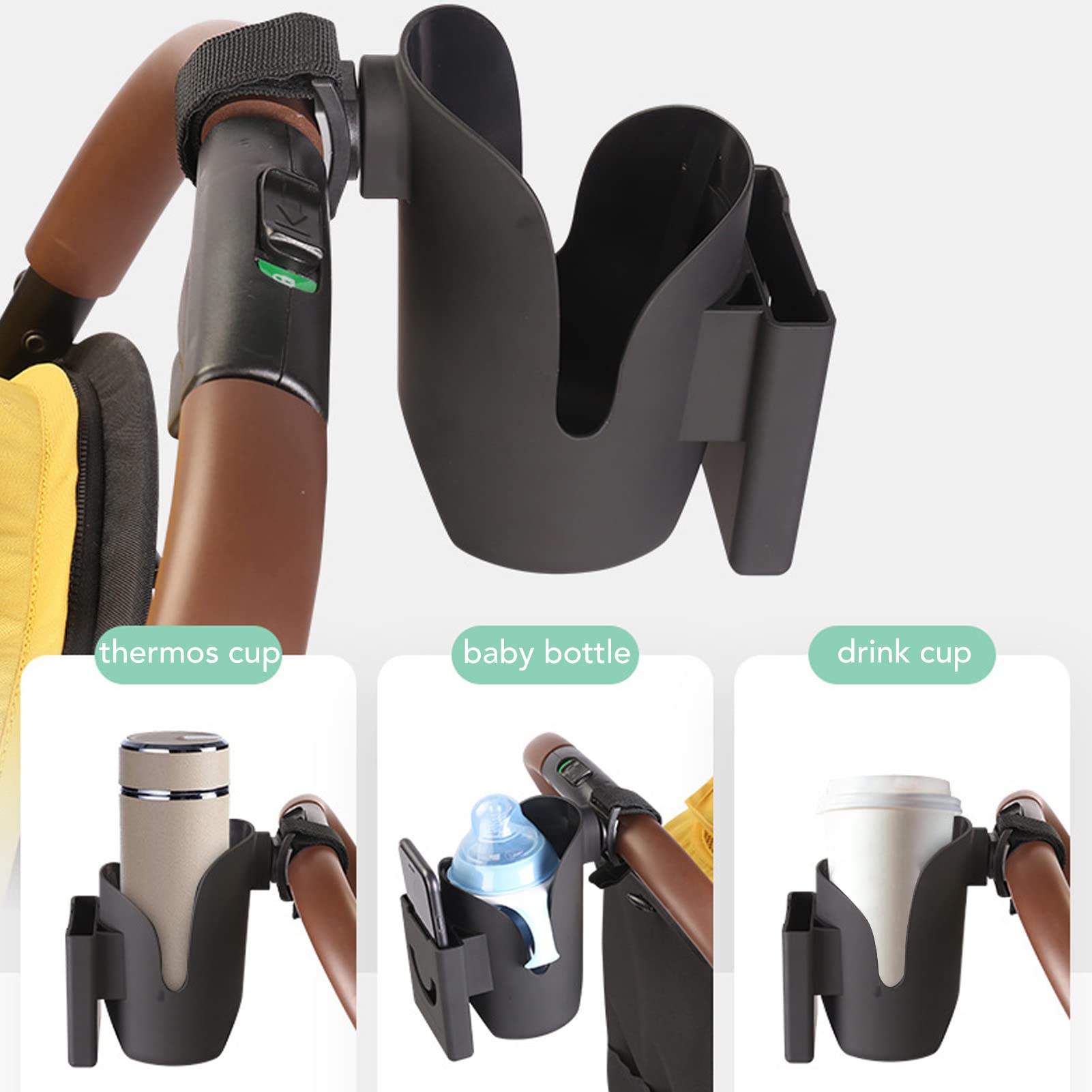 Universal Baby Stroller Cup Holder with Phone Slot - Durable Plastic Bottle Holder for Carriages, Trolleys & Shopping Carts | Perfect for On-the-Go Parents & Outdoor Activities