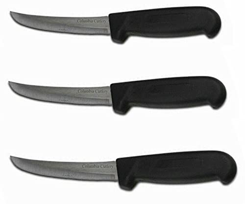 Columbia Cutlery Professional 6-inch Black Boning Knife Set (3-Pack) - Curved Stiff Blade for Meat, Poultry & Fish - Perfect for Butchers, Chefs & Home Cooking
