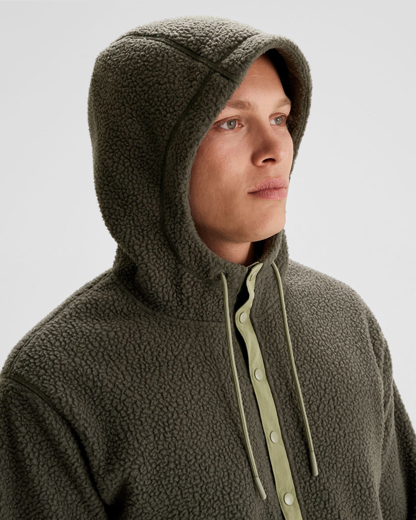 Men's Co Z High Pile Hooded Pullover Fleece Jacket - Dark Moss Green for Outdoor Hiking & Winter Warmth