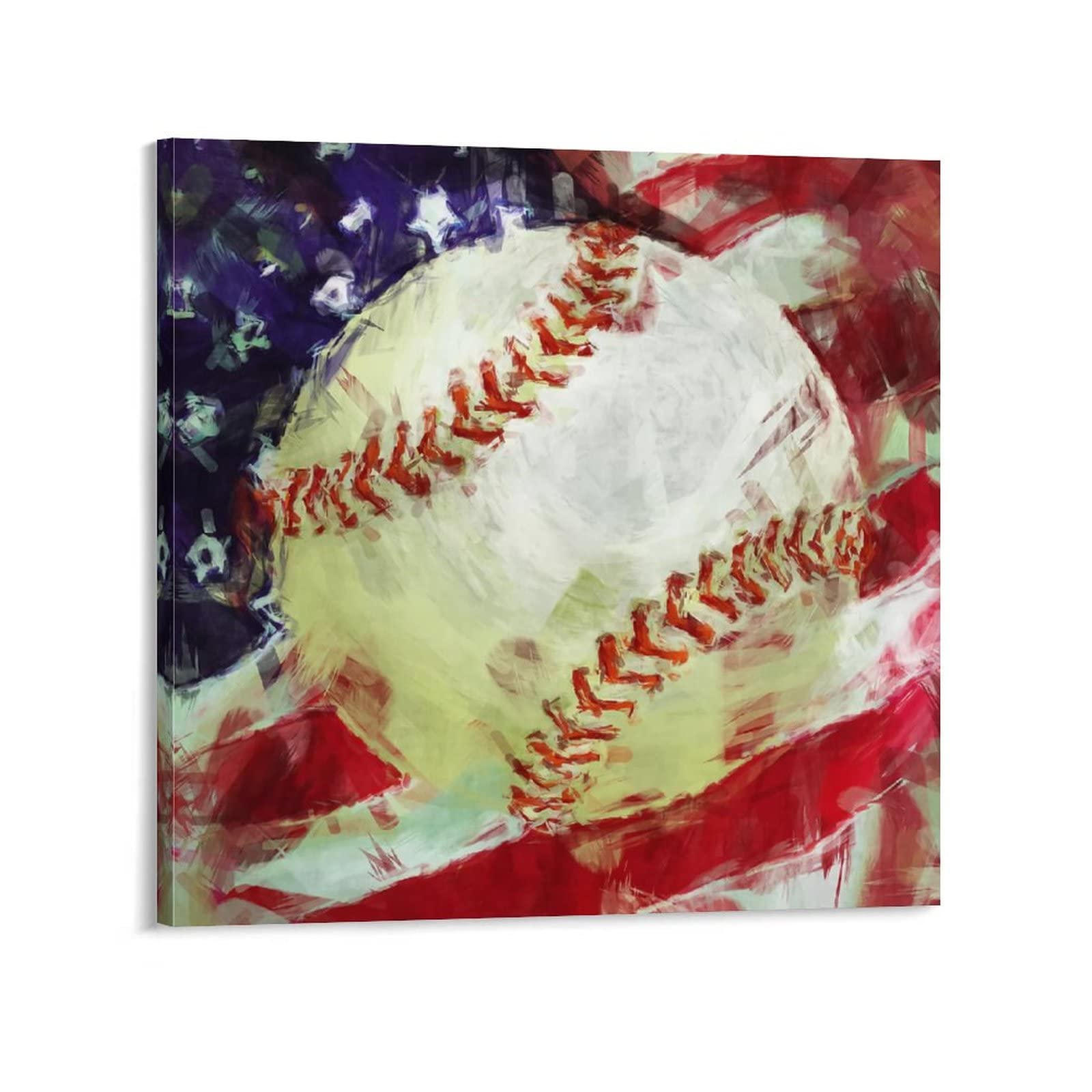 Abstract American Baseball Flag Oil Painting Poster - Modern Canvas Wall Art for Living Room & Bedroom Decor - 28x28 Inch (70x70cm) - Perfect for Sports Fans, Man Cave, Game Room & Office Decorations