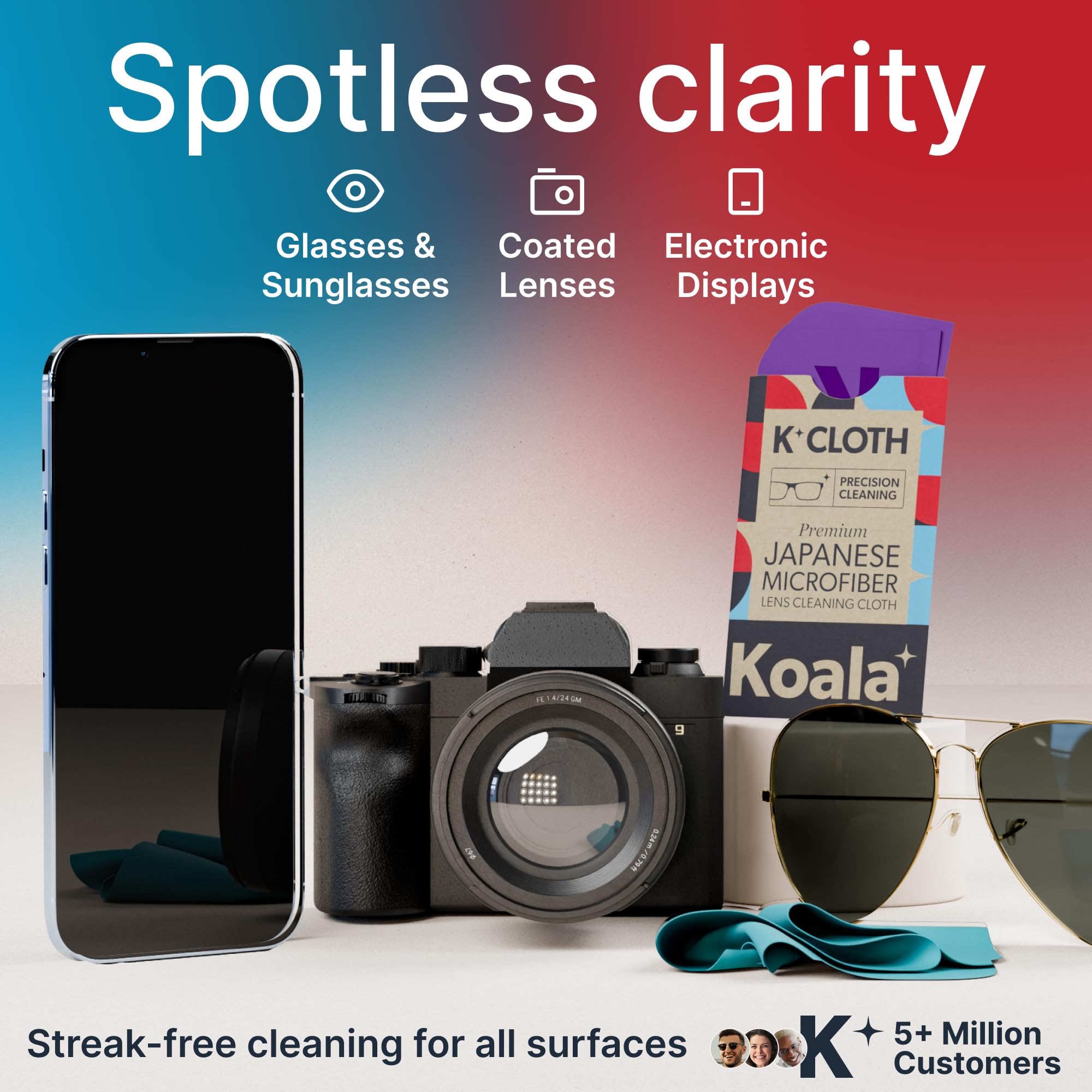 Premium Koala Lens Cleaning Cloth - Ultra Soft Japanese Microfiber for Glasses, Camera Lenses, VR/AR Headsets & Screens - Streak-Free Cleaning for Eyewear & Electronics - Blue & Purple (12 Pack) - Perfect for Home, Office & Travel Use