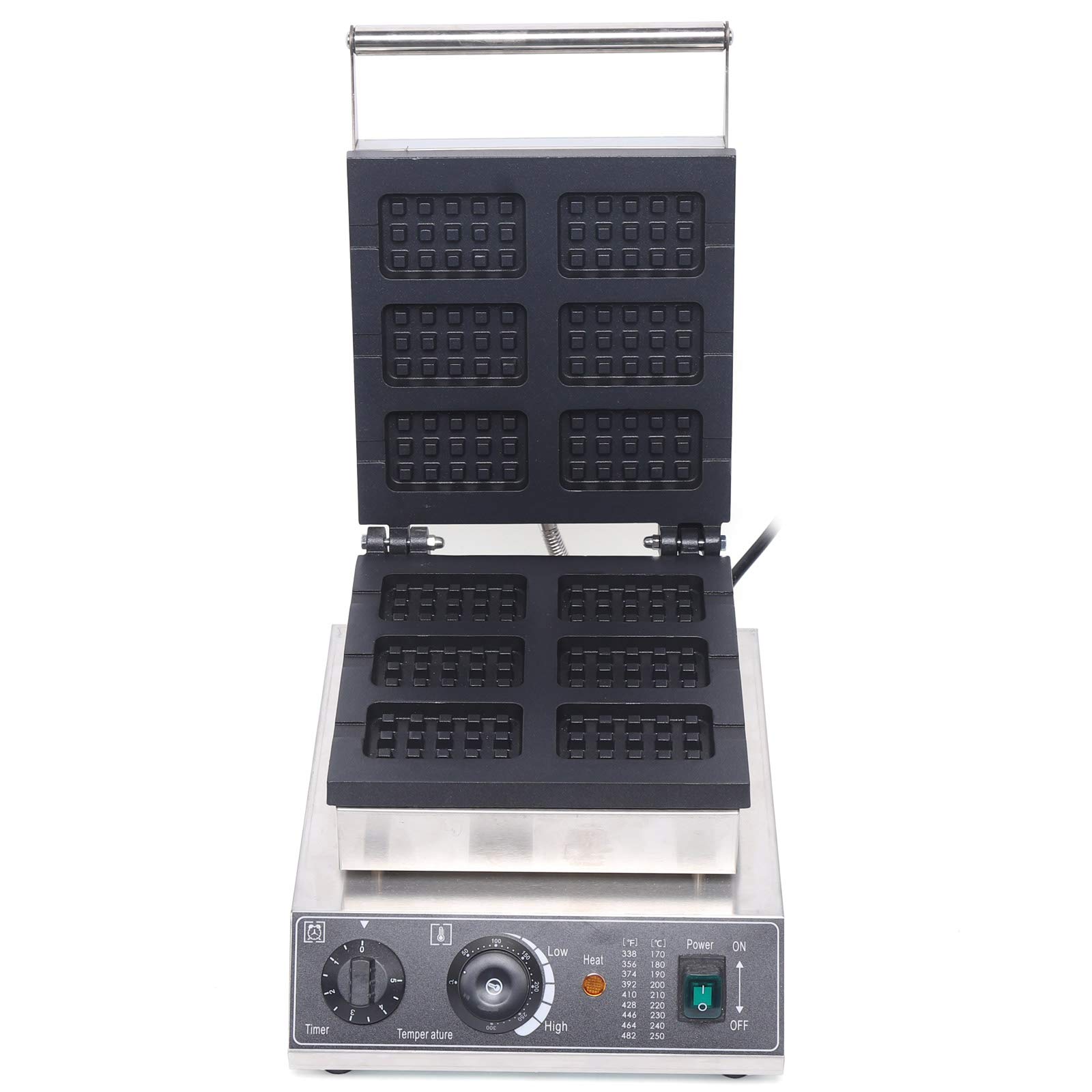 **1500W Commercial Electric Waffle Maker - 6 Square Grid Nonstick Waffle Machine with 50~300°C Temperature Control - Perfect for Breakfast, Cafes, and Restaurants**