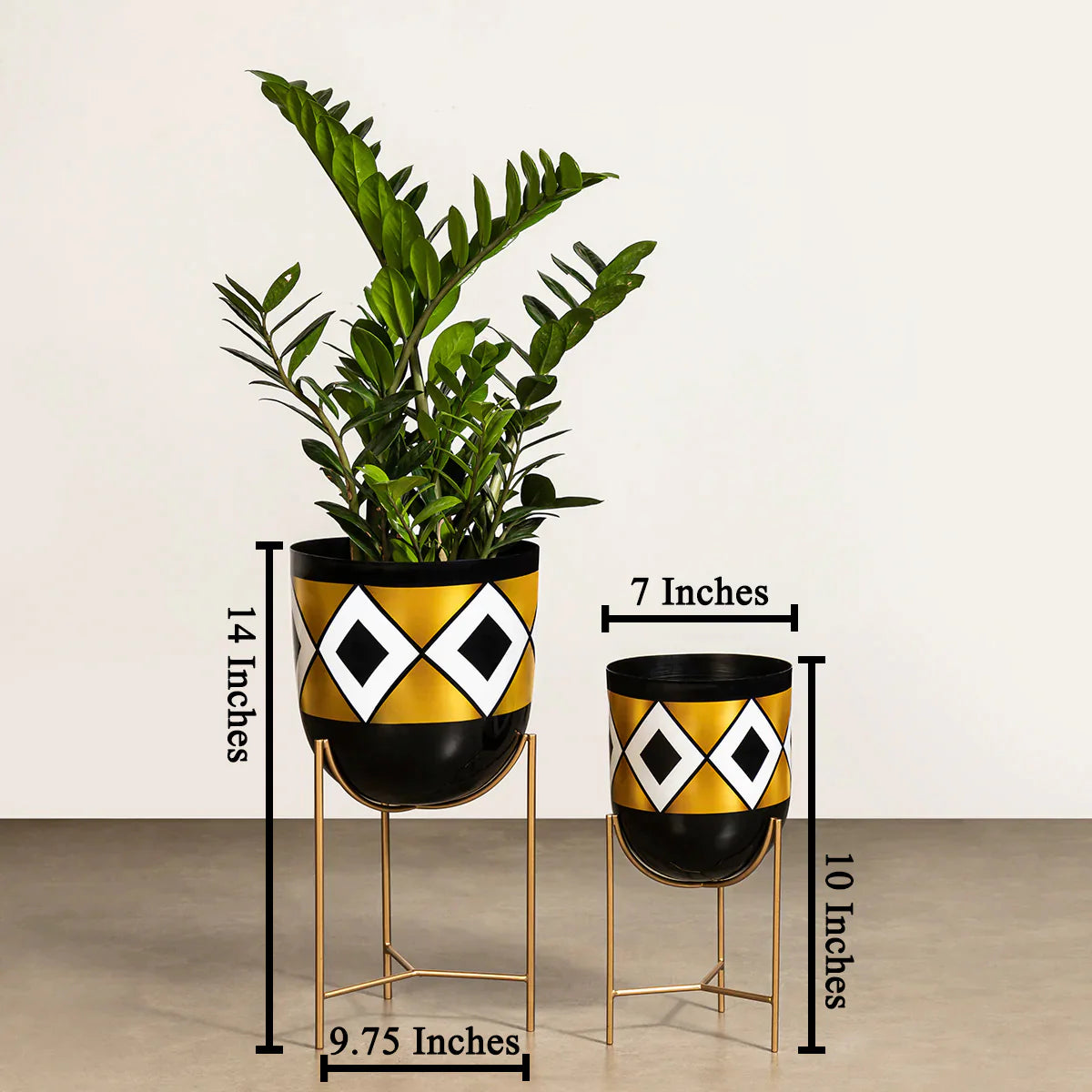 Premium Dynamic Diamond Metal Planters - Set of 2 Modern Geometric Plant Pots for Indoor/Outdoor Decor | Perfect for Home, Office, Patio & Garden Decorations