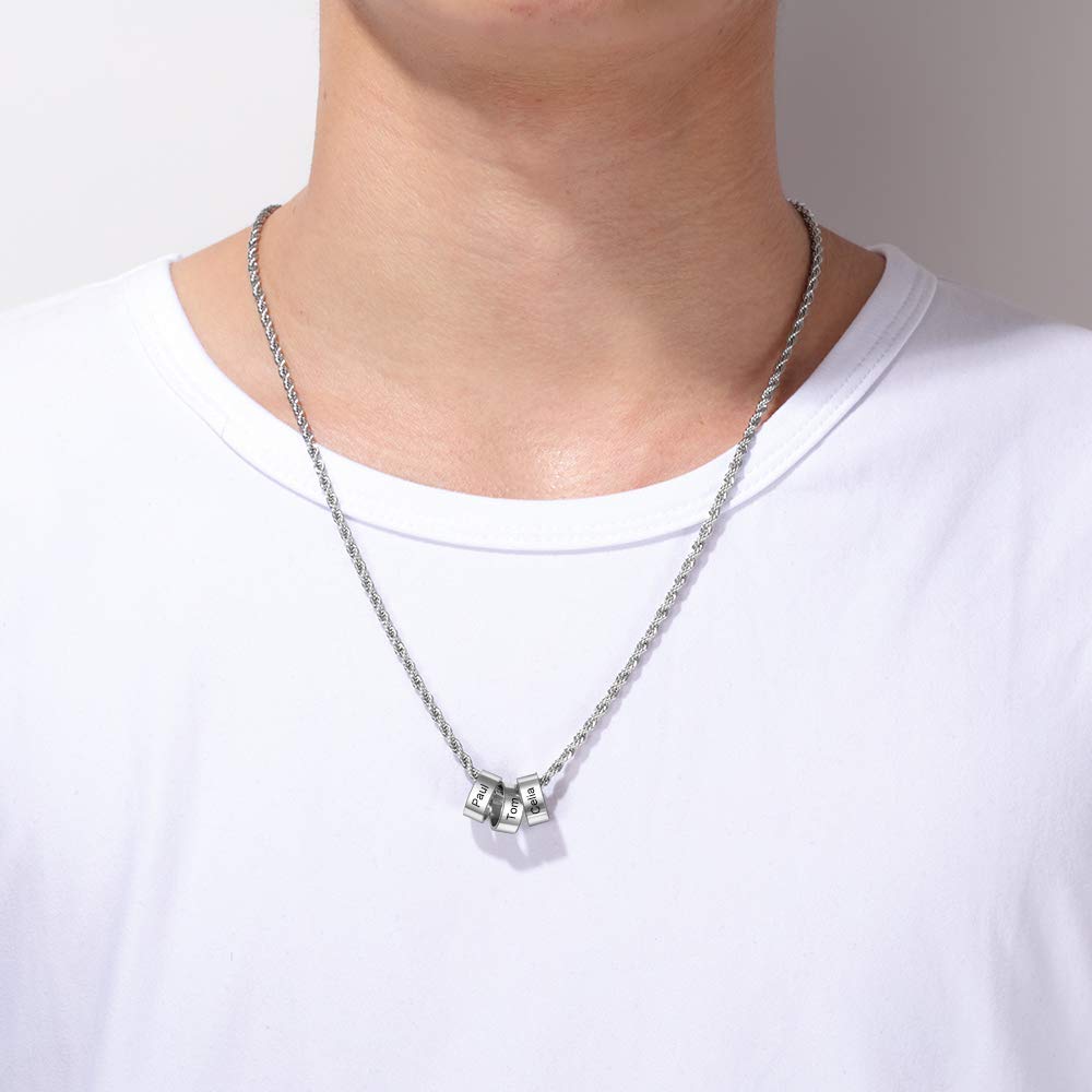 Personalized Stainless Steel Name Necklace for Men - Custom Engraved Initial Beads Charm Necklace - Unique Birthday Gift for Boyfriend, Father's Day Present - Perfect for Anniversaries, Weddings & Special Occasions