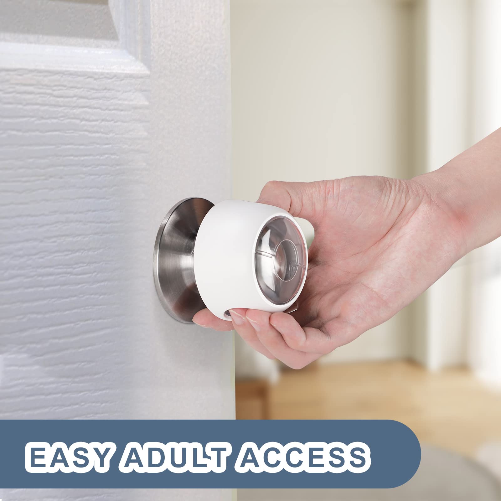 Child Proof Door Knob Covers - 4 Pack Safety Locks for Baby & Kids - Clear-White for Home Use