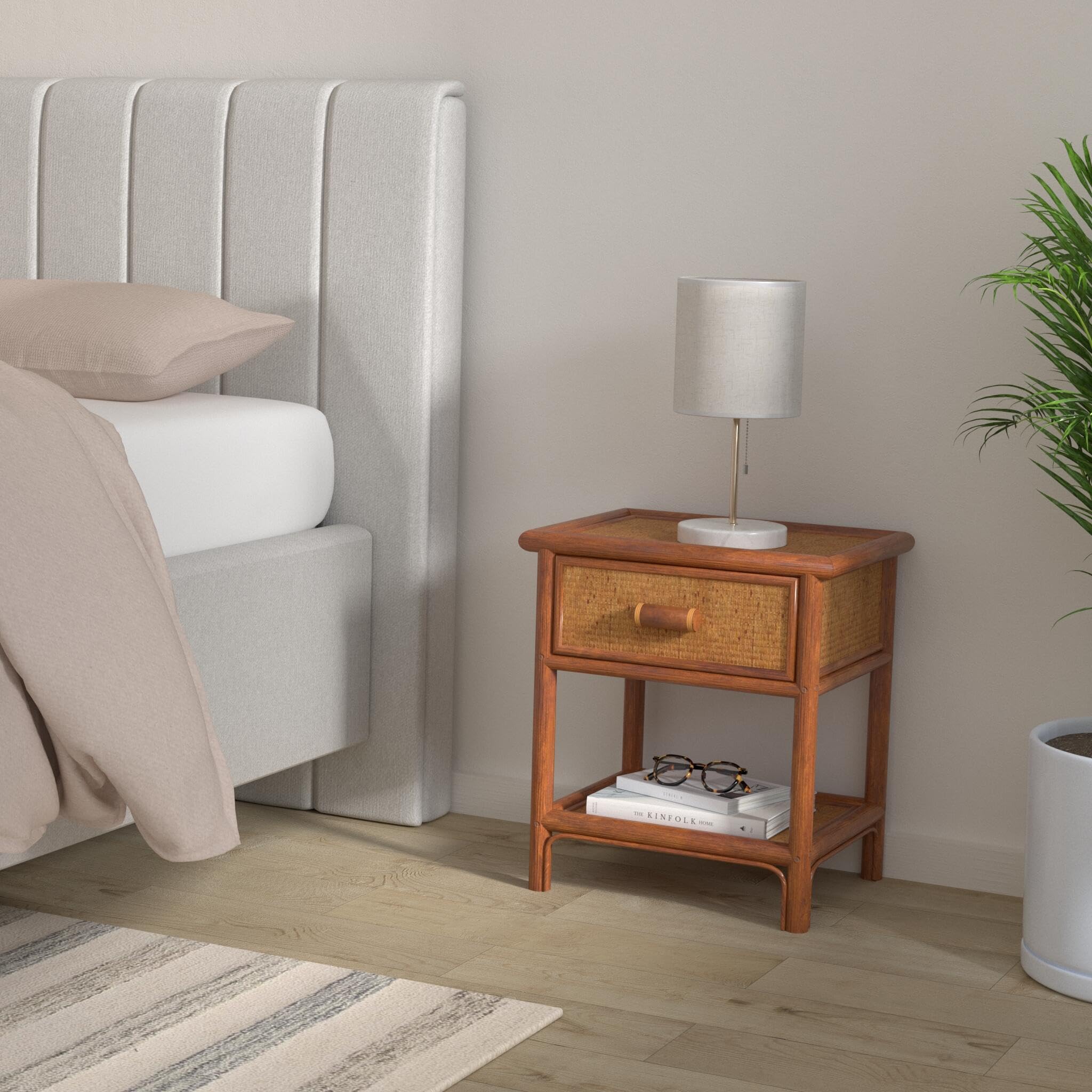 Handmade Natural Rattan Nightstand with 1 Drawer - Boho Bedside Table for Bedroom, Living Room & Dorm - Eco-Friendly Woven Storage Furniture