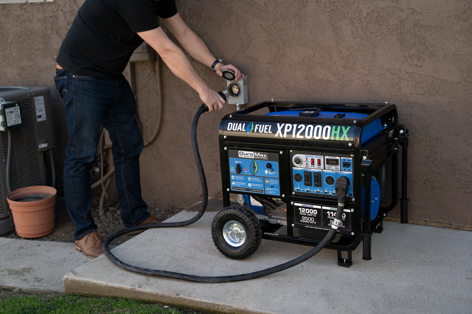 12,000 Watt Dual Fuel Portable HX Generator with CO Alert - Reliable Backup Power for Home, Camping & Emergency Use