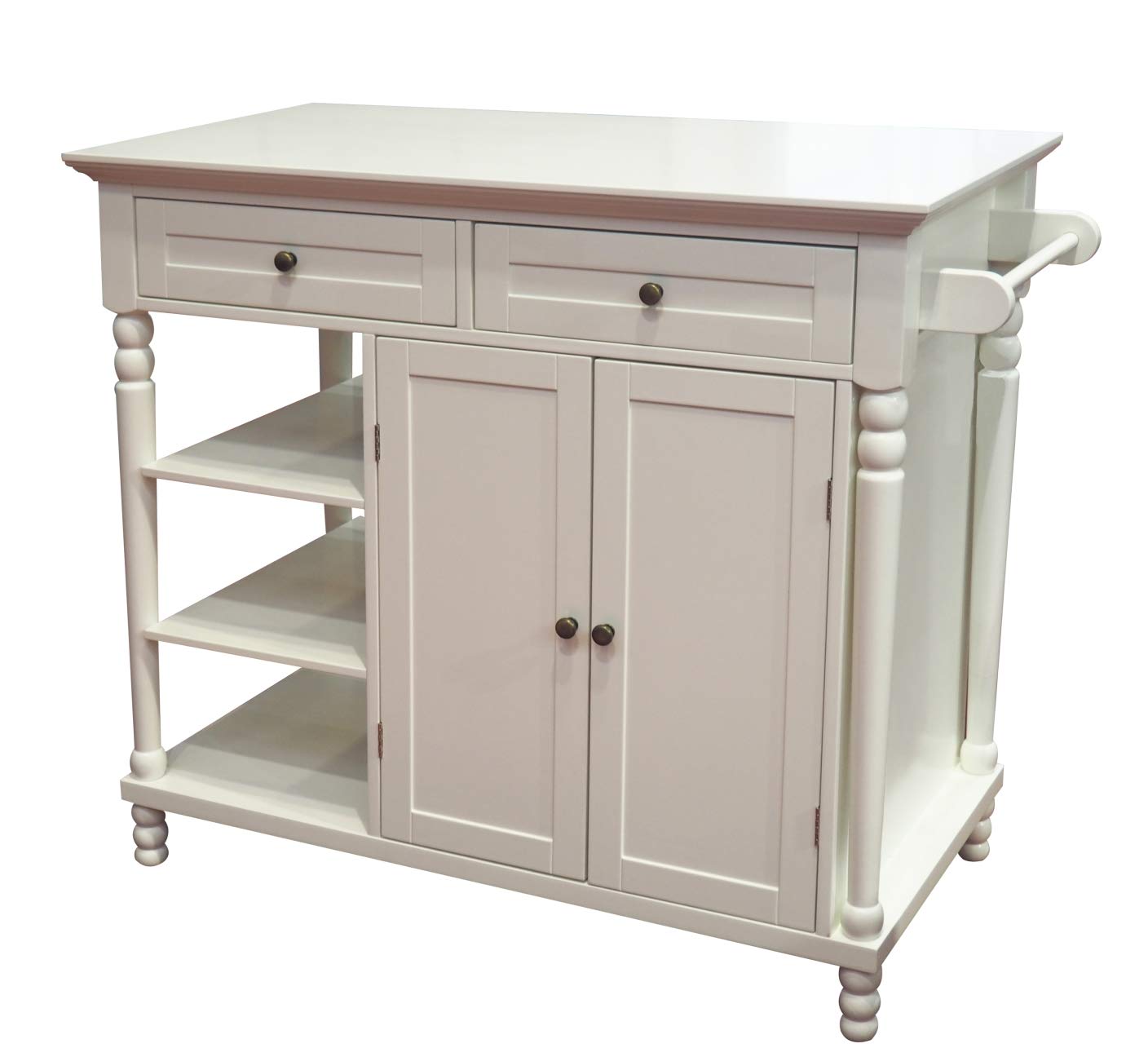 Euro Style Kitchen Island with Storage Cabinet - 2 Drawers & 3 Open Shelves, White - Perfect for Small Kitchen Organization & Dining Prep Space