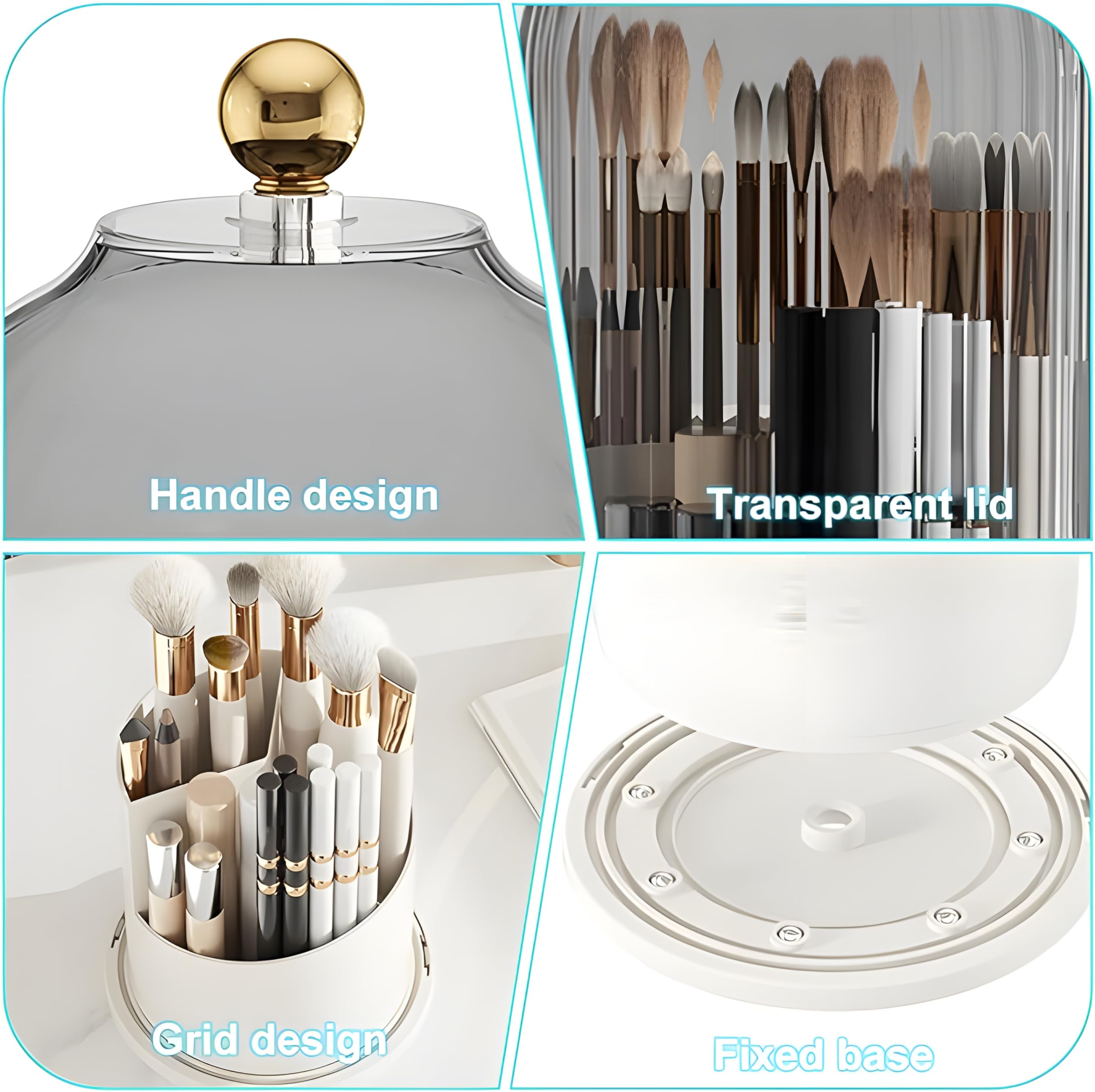HOOPVOOL® 360° Rotating Makeup Brush Holder with Lid - Multifunctional Organizer for Nail Polish, Perfume, Lipstick, Pens, Pencils & Paint Brushes - Perfect for Vanity, Dressing Table & Beauty Station Storage (Grey)