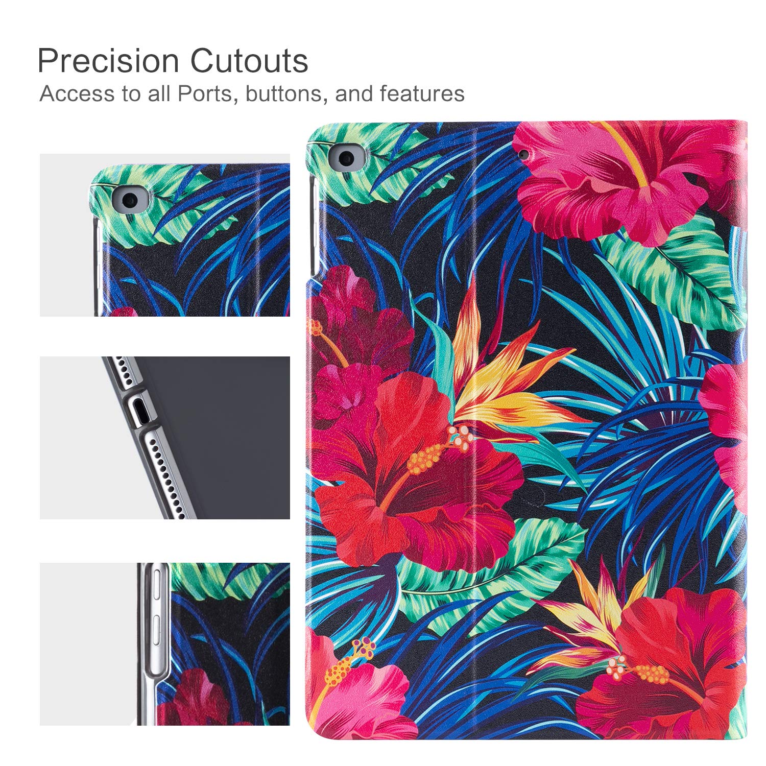Gofupa Premium Leather Folio Case for iPad Air 2/1 & iPad 6th/5th Gen 9.7-inch - Auto Wake/Sleep, Multiple Viewing Angles Stand, Floral Green Leaf Design - Perfect for Women, Girls, Work & Study