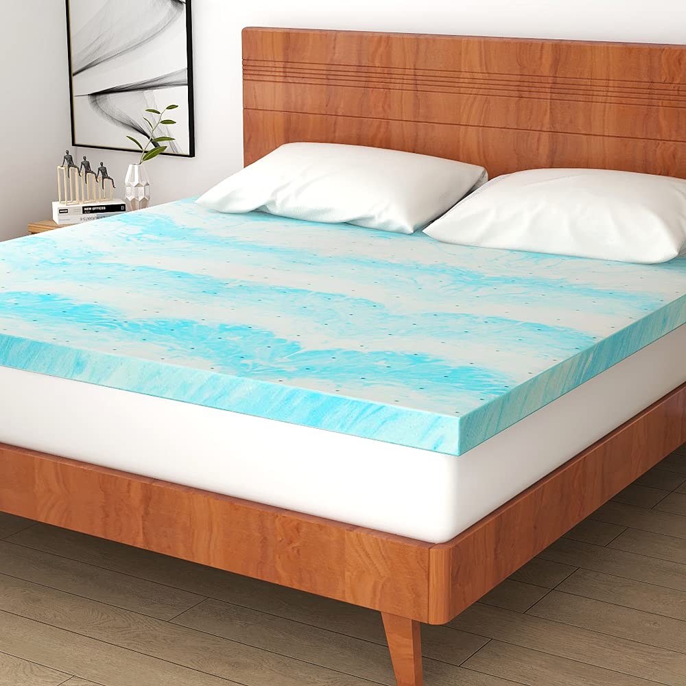 IULULU 3 Inch Cooling Gel Memory Foam Mattress Topper - King Size, Breathable & Hypoallergenic, Blue, Tear Resistant - Perfect for Back Pain Relief & Hot Sleepers, Bedroom Comfort Upgrade