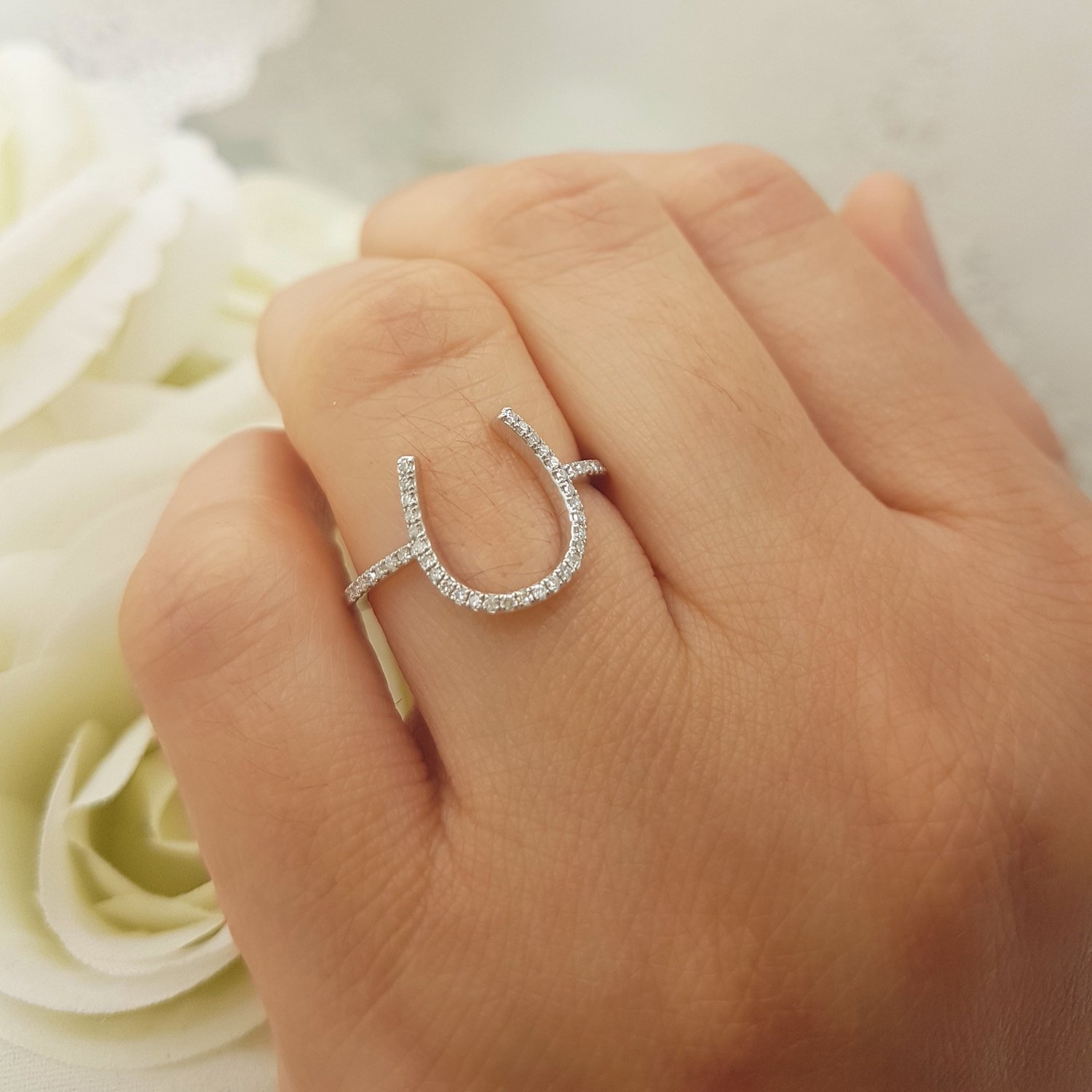 Dazzlingrock Collection 0.15 Carat 10K Solid Gold Round White Diamond Women's Horseshoe Engagement Ring - Perfect for Proposals, Anniversaries & Bridal Jewelry Gifts